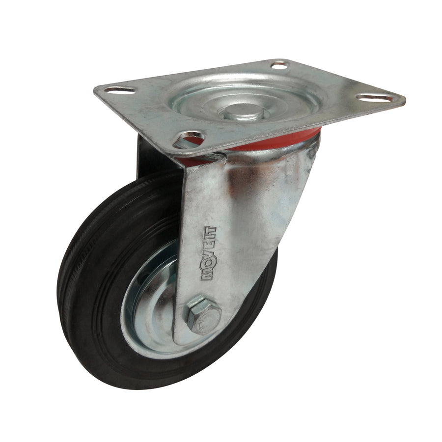 Move It 100mm Black Rubber Swivel Plate Castor, Indoor, 70kg