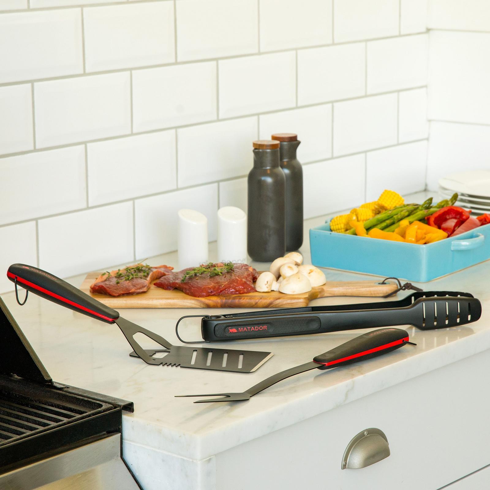Matador 3 Piece Non-Stick Stainless Steel BBQ Tool Set Black