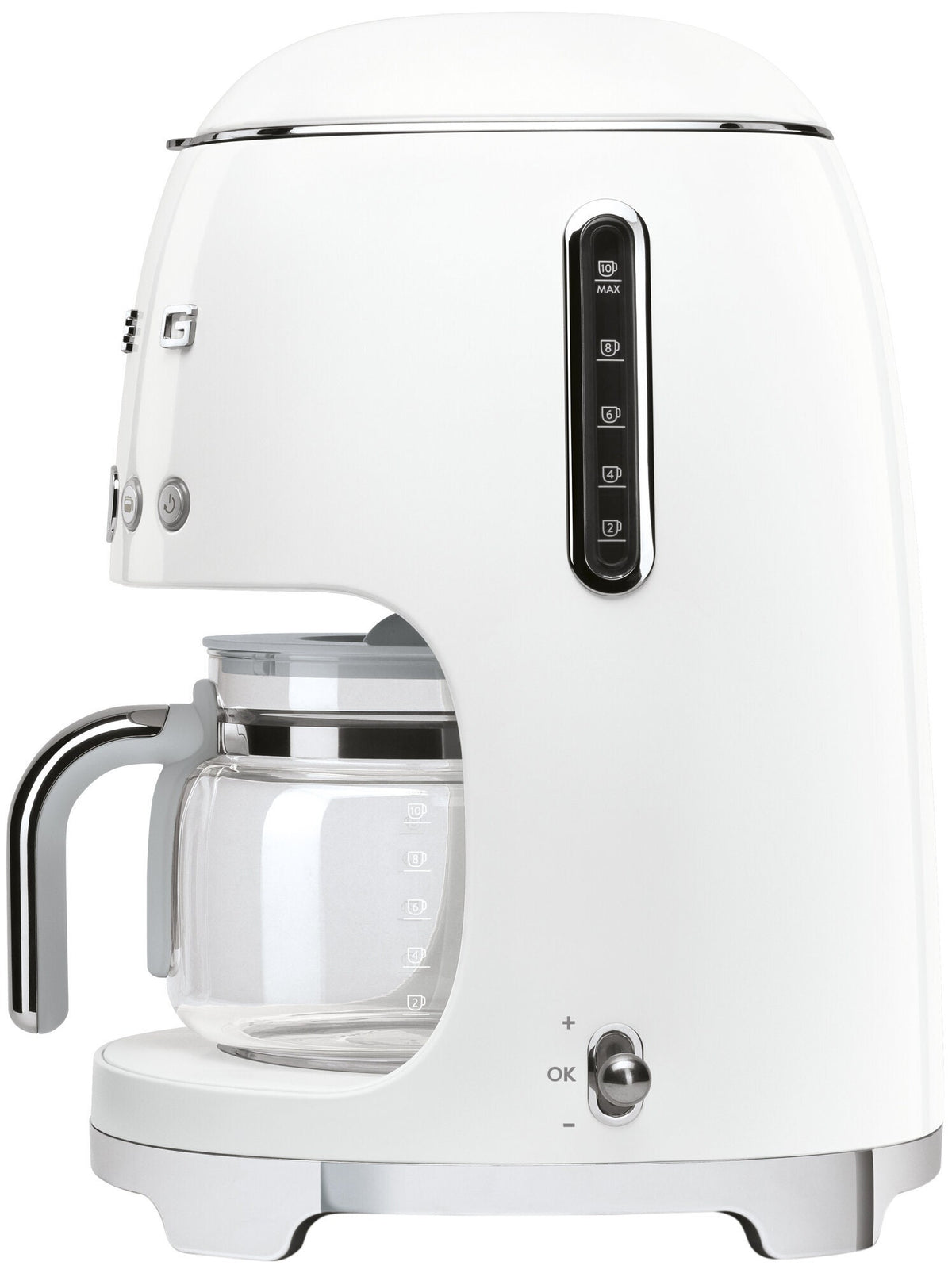 Smeg 50s Retro Style Drip Filter Coffee Machine - 1.25L Carafe, Keep Warm Mode, White - DCF02WHAU