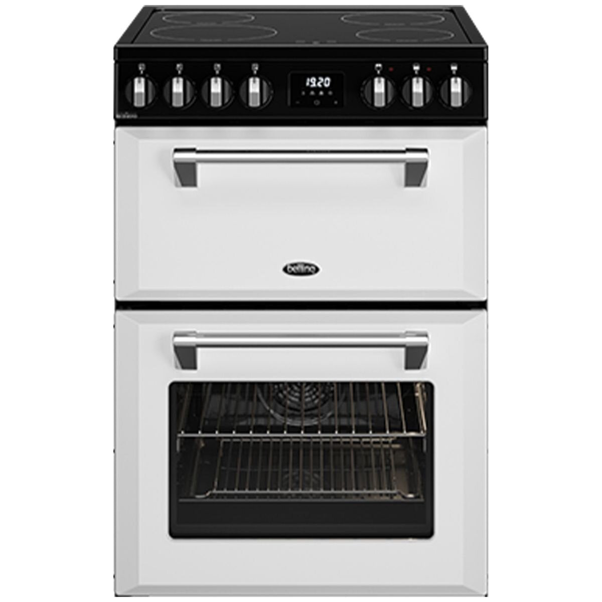 Belling 60cm Mini Richmond Induction Freestanding Oven - Double Oven, Four Zones, White - BMR60DOINDW