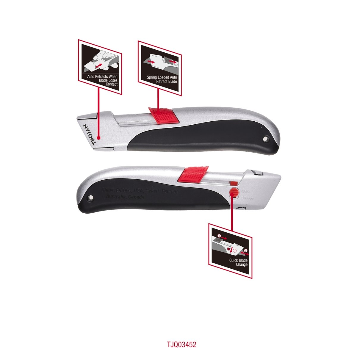 Trojan Auto Retract Safety Knife - 78mm - Spring Loaded - DIY Use - SuperSaverAU - view 3