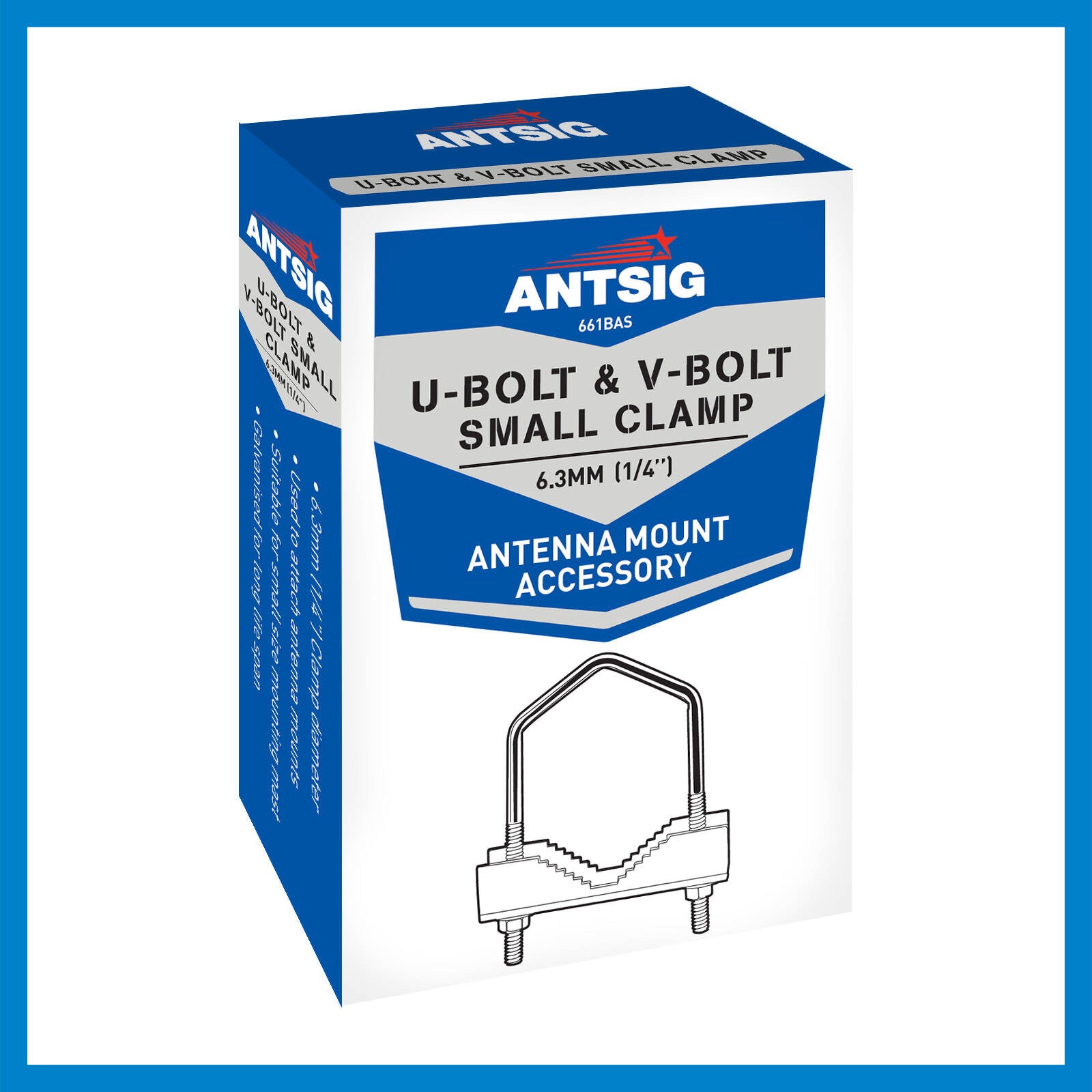 Antsig Antenna Mast U-Bolt Clamp, Galvanised Steel for Outdoor Pole Mounting