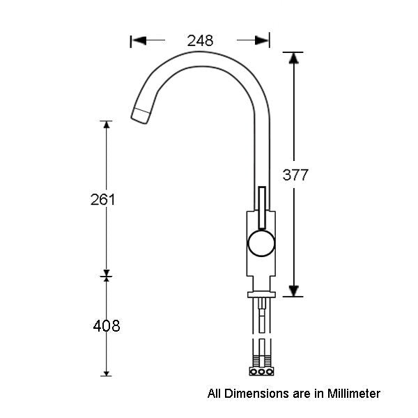 Gareth Ashton Gooseneck Mixer Tap - Chrome 377mm High Pin Lever Italian Design 3 Star WELS - 3K4