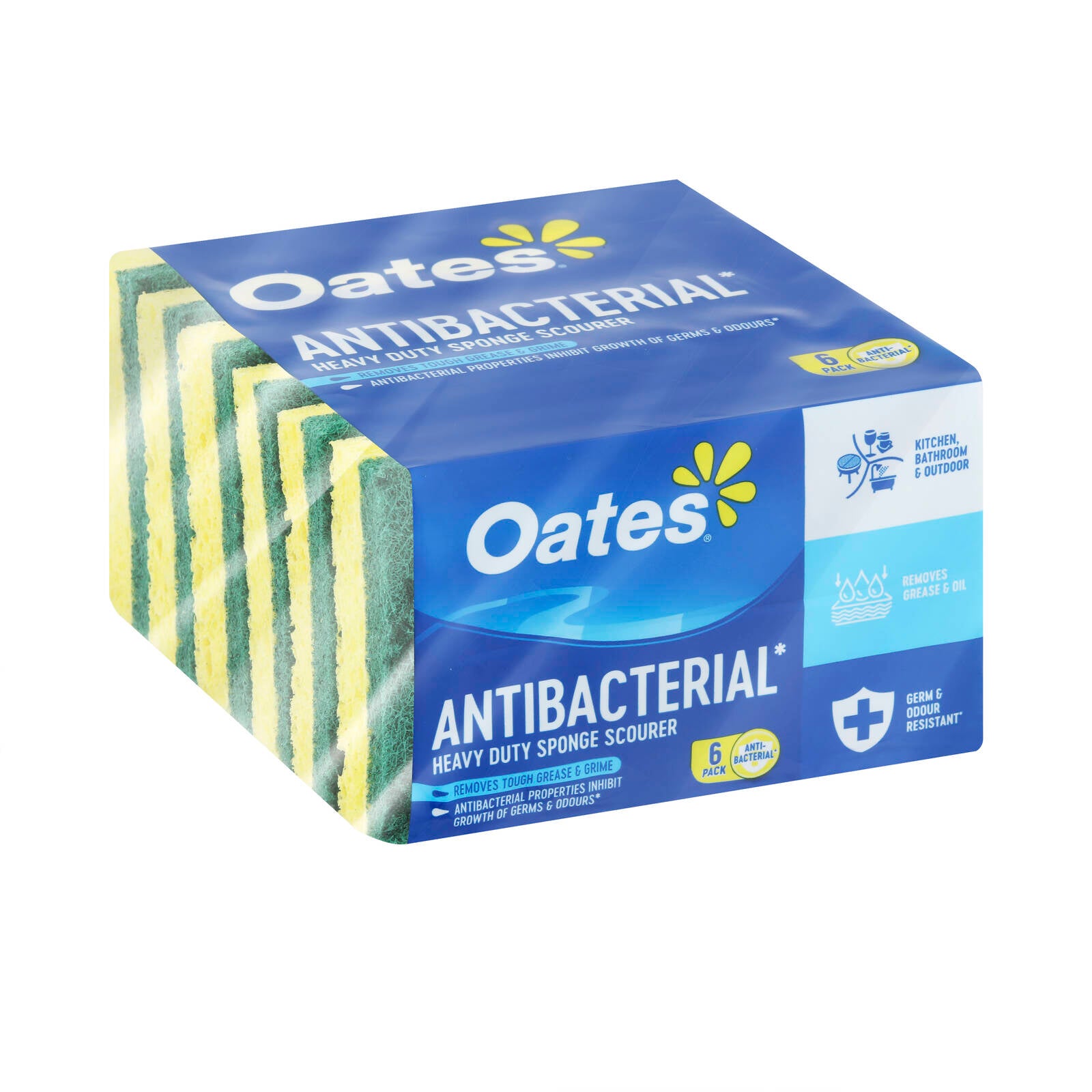 Oates Antibacterial Heavy Duty Sponge Scourers - 6 Pack, Indoor & Outdoor