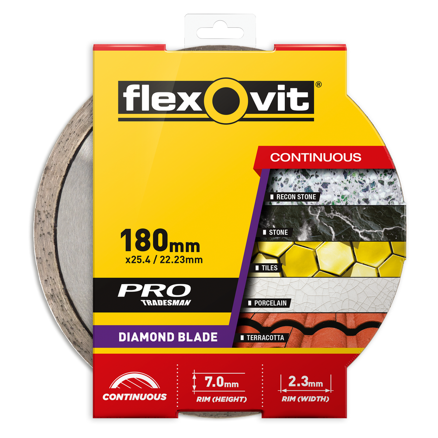 Flexovit Diamond Blade - 180mm - Diamond - Continuous Rim - SuperSaverAU - view 1