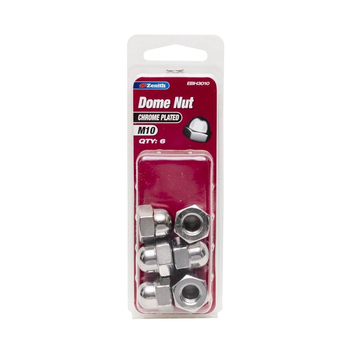 Zenith Dome Nuts - M10 - Chrome Plated Steel - Internal Use - 6 Pack - SuperSaverAU - view 1