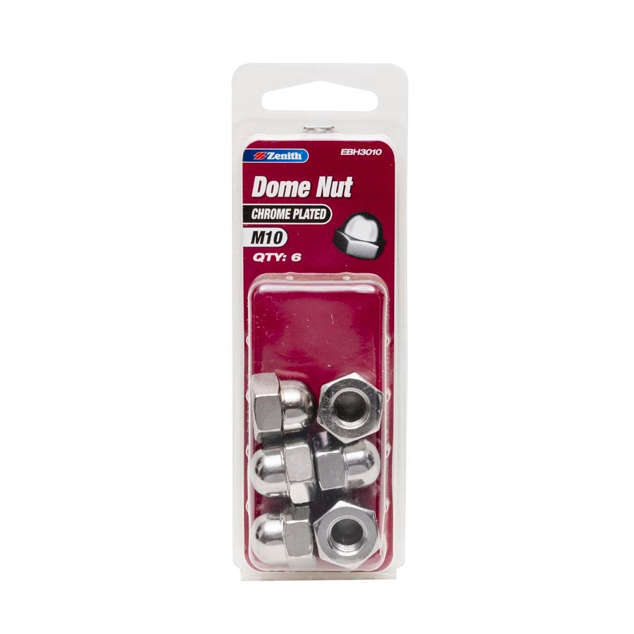 Zenith Dome Nuts - M10 - Chrome Plated Steel - Internal Use - 6 Pack - SuperSaverAU - view 1