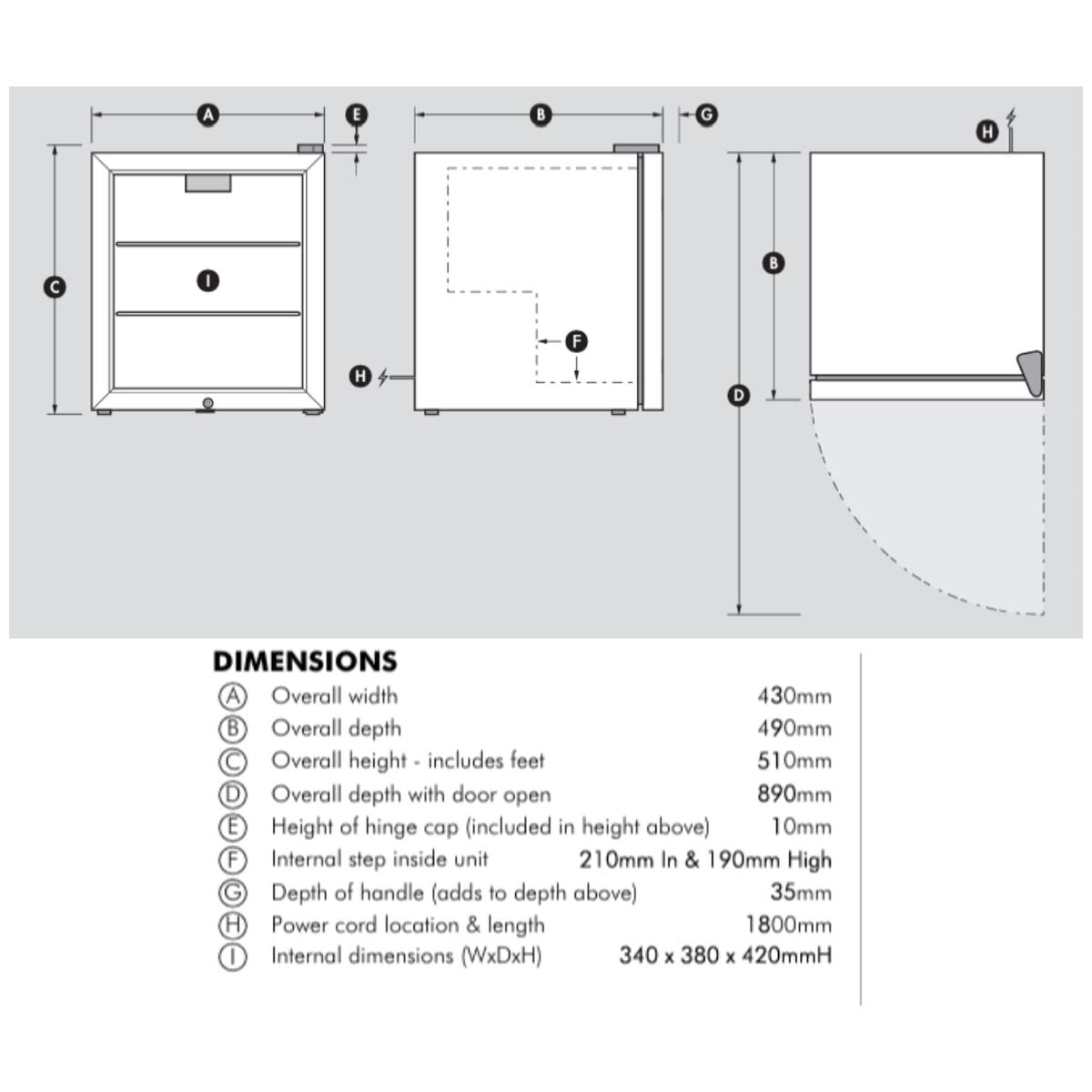 Schmick 50L Glass Door Mini Bar Fridge - Black, Lockable, Freestanding or Underbench - HUS-SC50AB