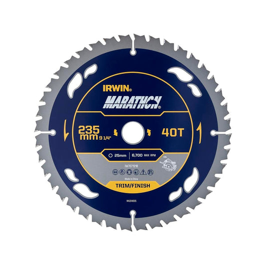Irwin 235mm 40t Marathon Circular Saw Blade - Tungsten Carbide - Durable