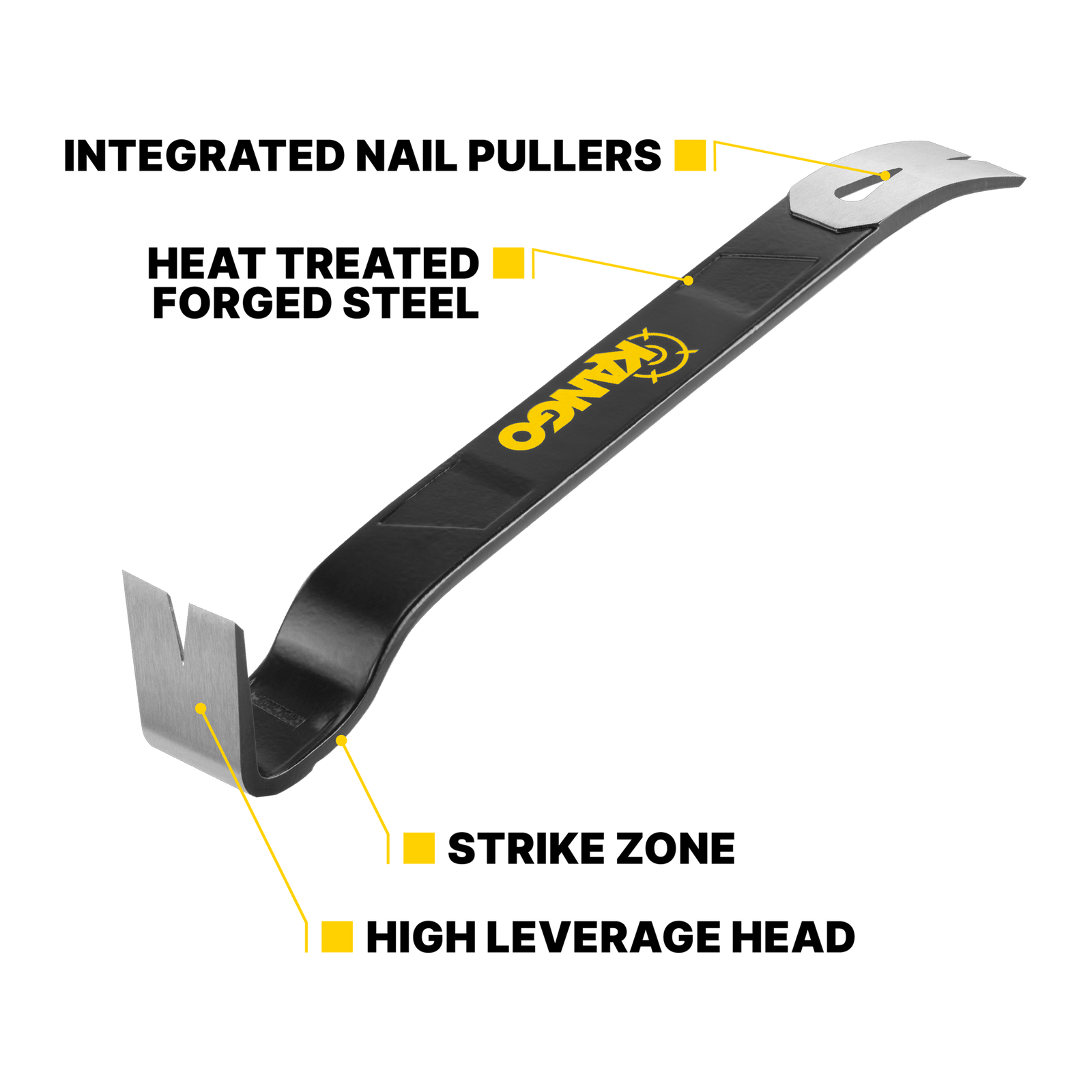 Kango 450mm Flat Pry Bar, Forged Steel with Nail Pullers, KPB450