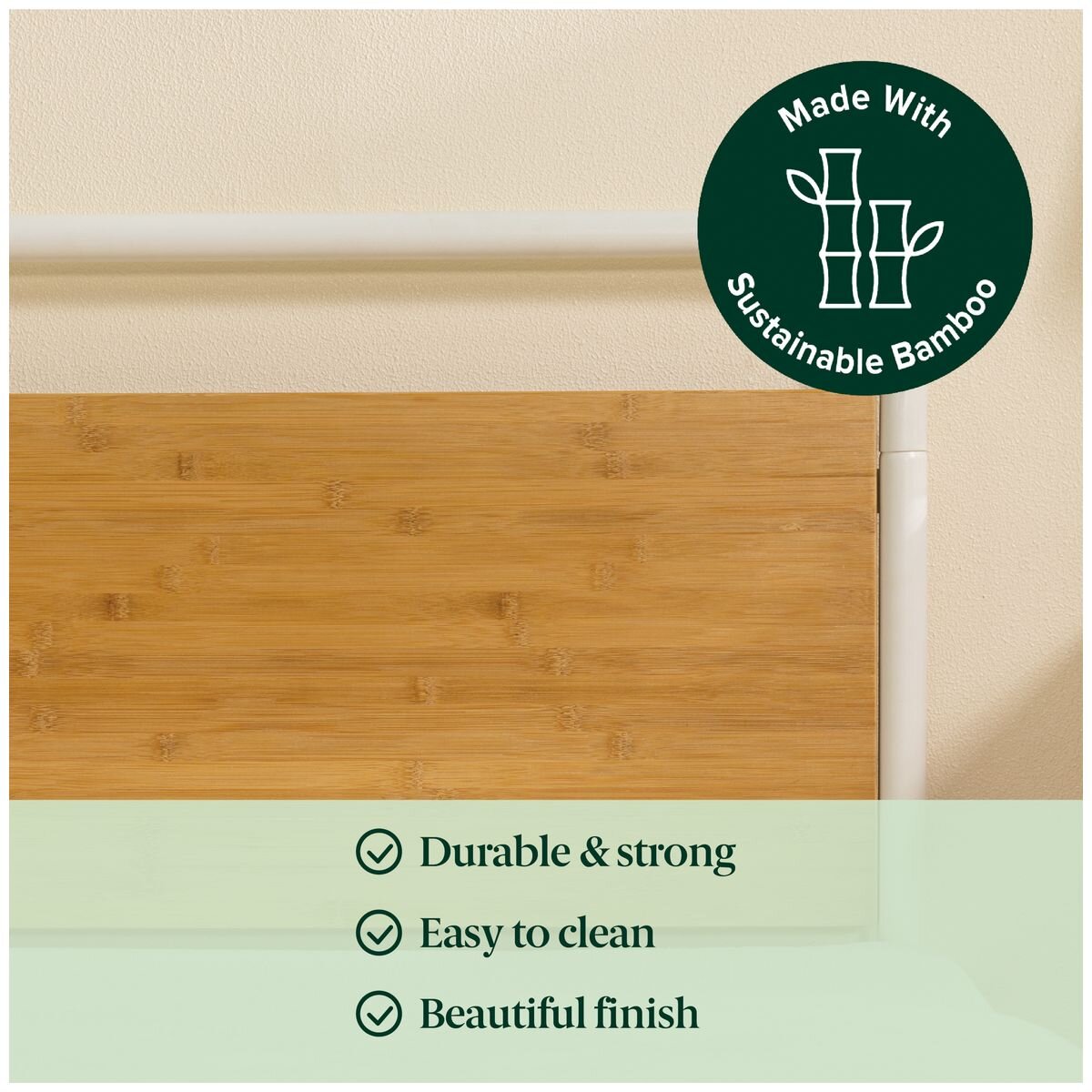 Zinus Double Bamboo Bed Frame - Natural Bamboo, Powder-Coated Steel, Curved Pipe Headboard - AU-FPWNH9ZC-08D