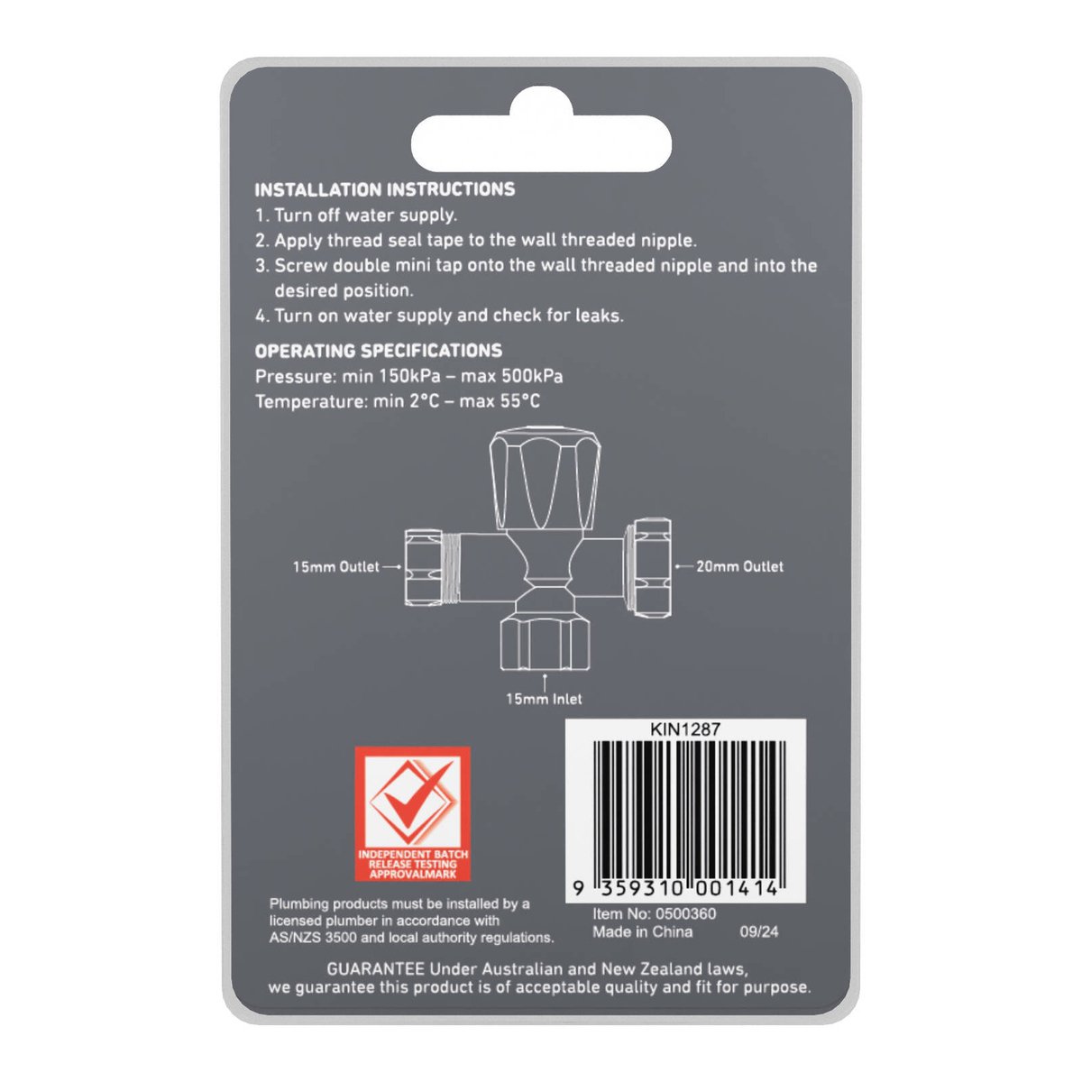 Kinetic Chrome Double Mini Tap - 15mm x 20mm - Lead-Free Brass - Water Control - SuperSaverAU - view 3