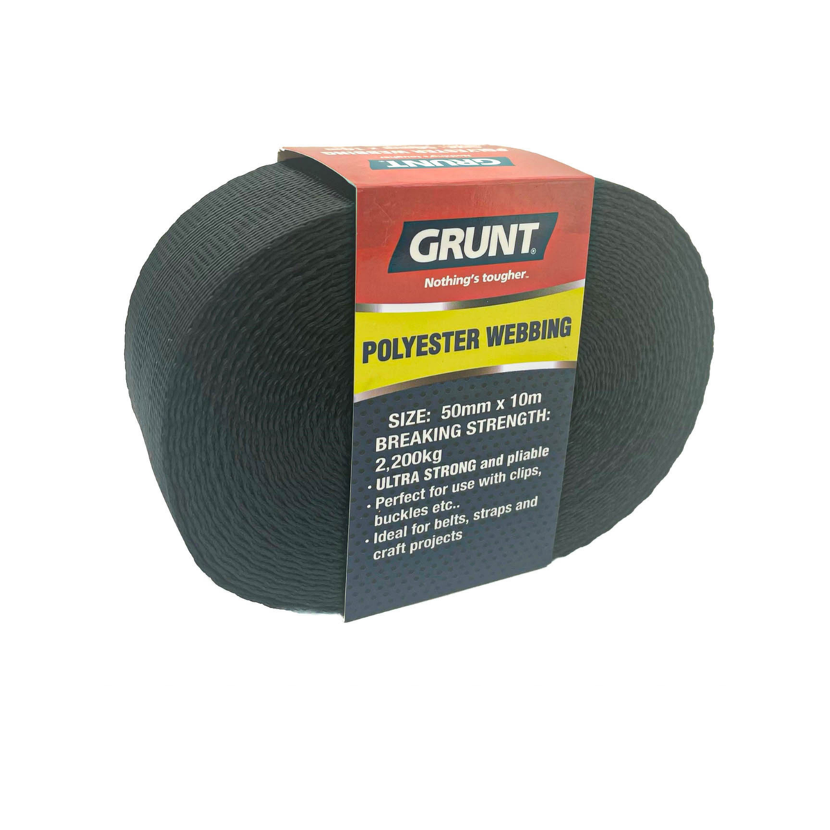 Grunt 50mm x 10m Heavy Duty Black Polyester Webbing Strong Durable - SuperSaverAU - view 1