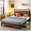 Zinus Ironline Queen wood and metal bed frame - headboard shelf, built-in USB ports, brown - AU-IRPBHS-14Q