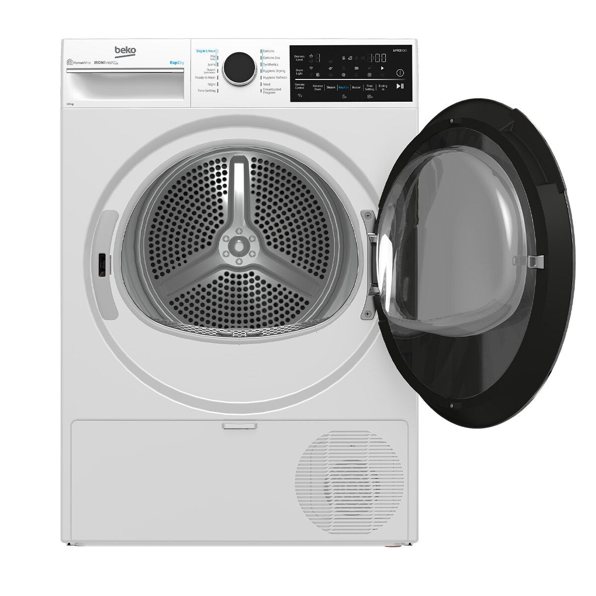 Beko 10kg hybrid heat pump dryer with steam - 9 star energy rating, Wi-Fi, 14 programs - BDPB104HW