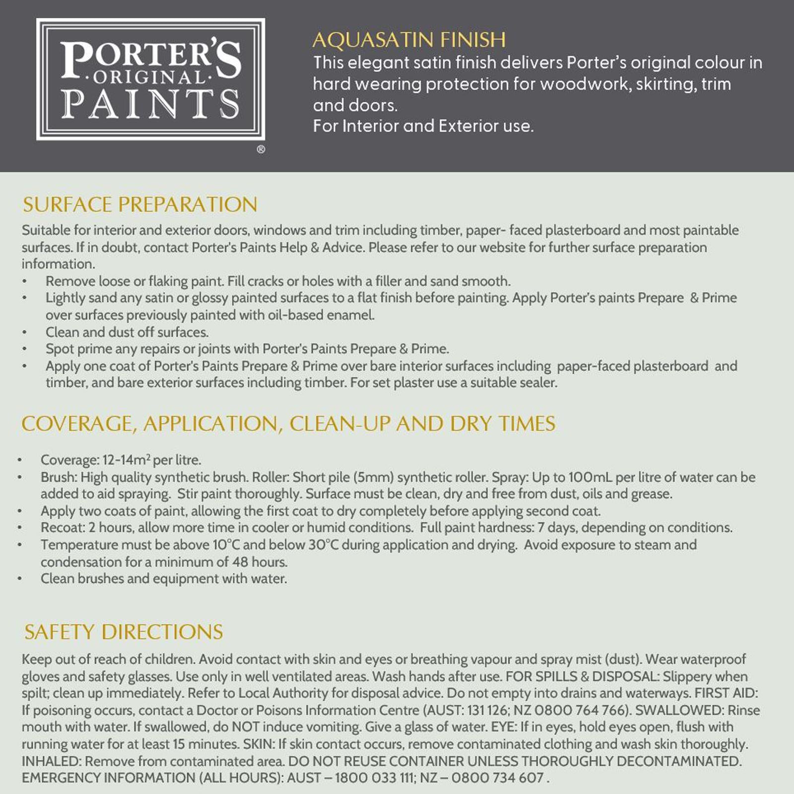 Porter's 1L Irish Linen Aquasatin Enamel Washable Paint for Doors & Trim