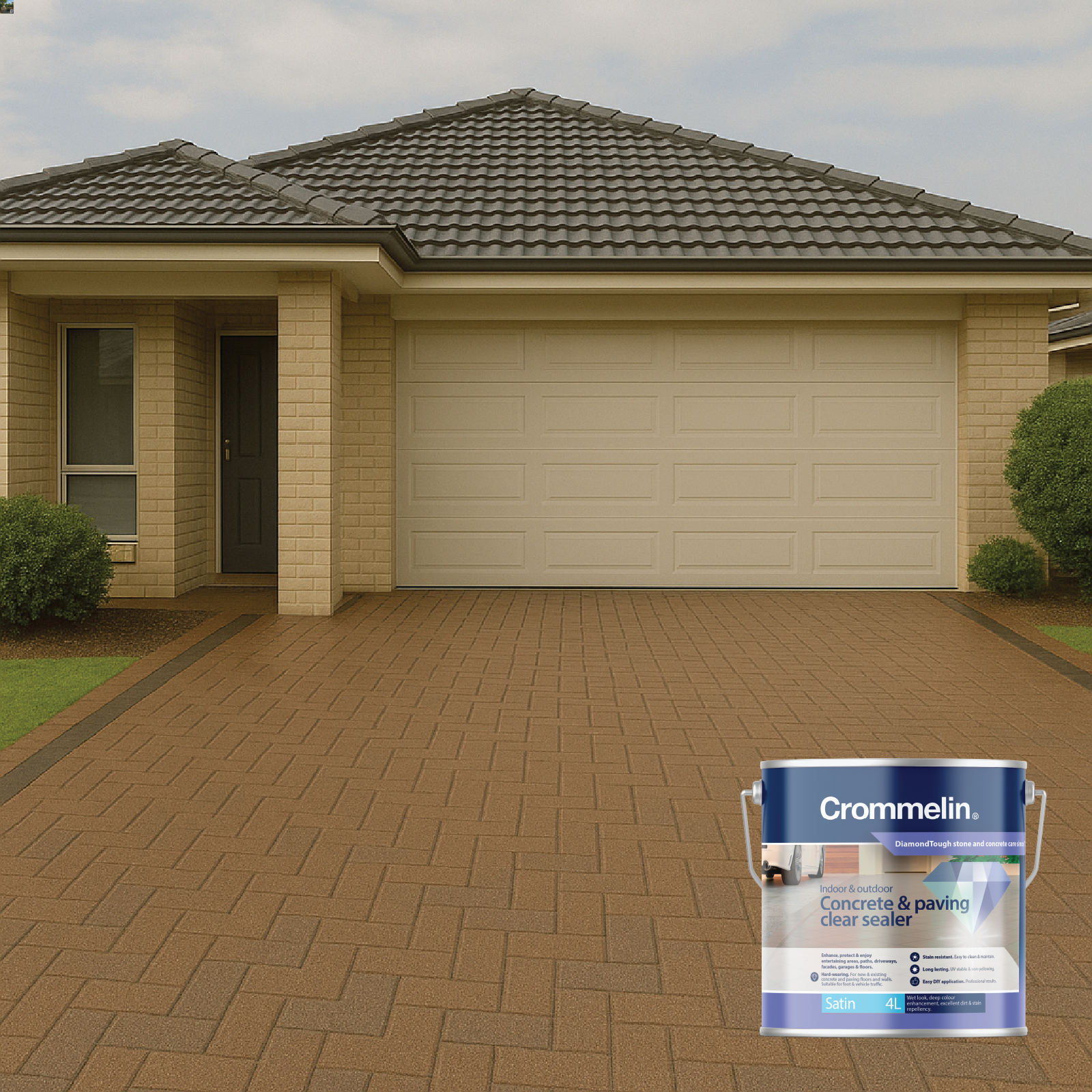 Crommelin 4L Clear Satin DiamondTough Concrete & Paving Sealer, Solvent Based