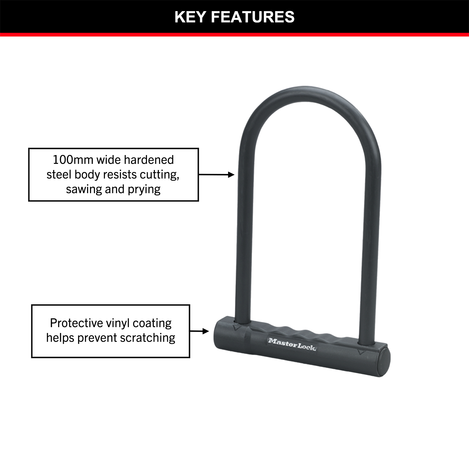 Master Lock 200 x 100 x 12mm U-Bar Bike Lock - Hardened Steel, Weather Resistant
