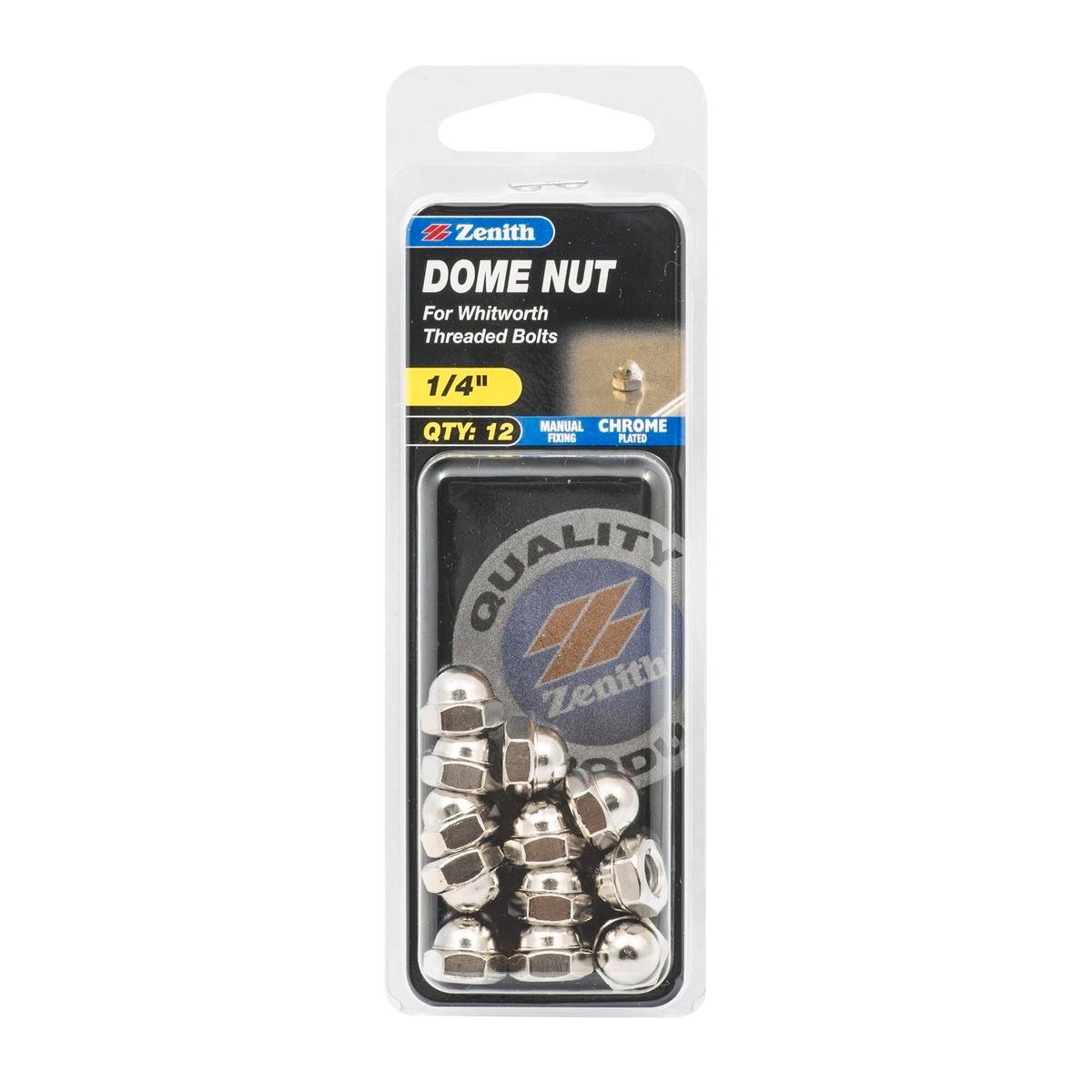 Zenith Dome Nut - 1/4 - Steel - Chrome Plated - 12 Pack - SuperSaverAU - view 1