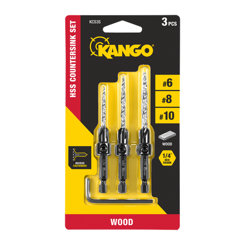 Kango 3 Piece Countersink Drill Bit Set - 3.57mm/4.36mm/4.76mm - HSS - SuperSaverAU - view 1