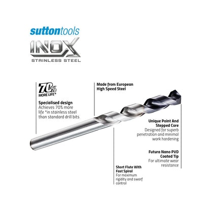 Sutton Tools 8mm Inox Stainless Steel Jobber Drill Bit - 1 Piece