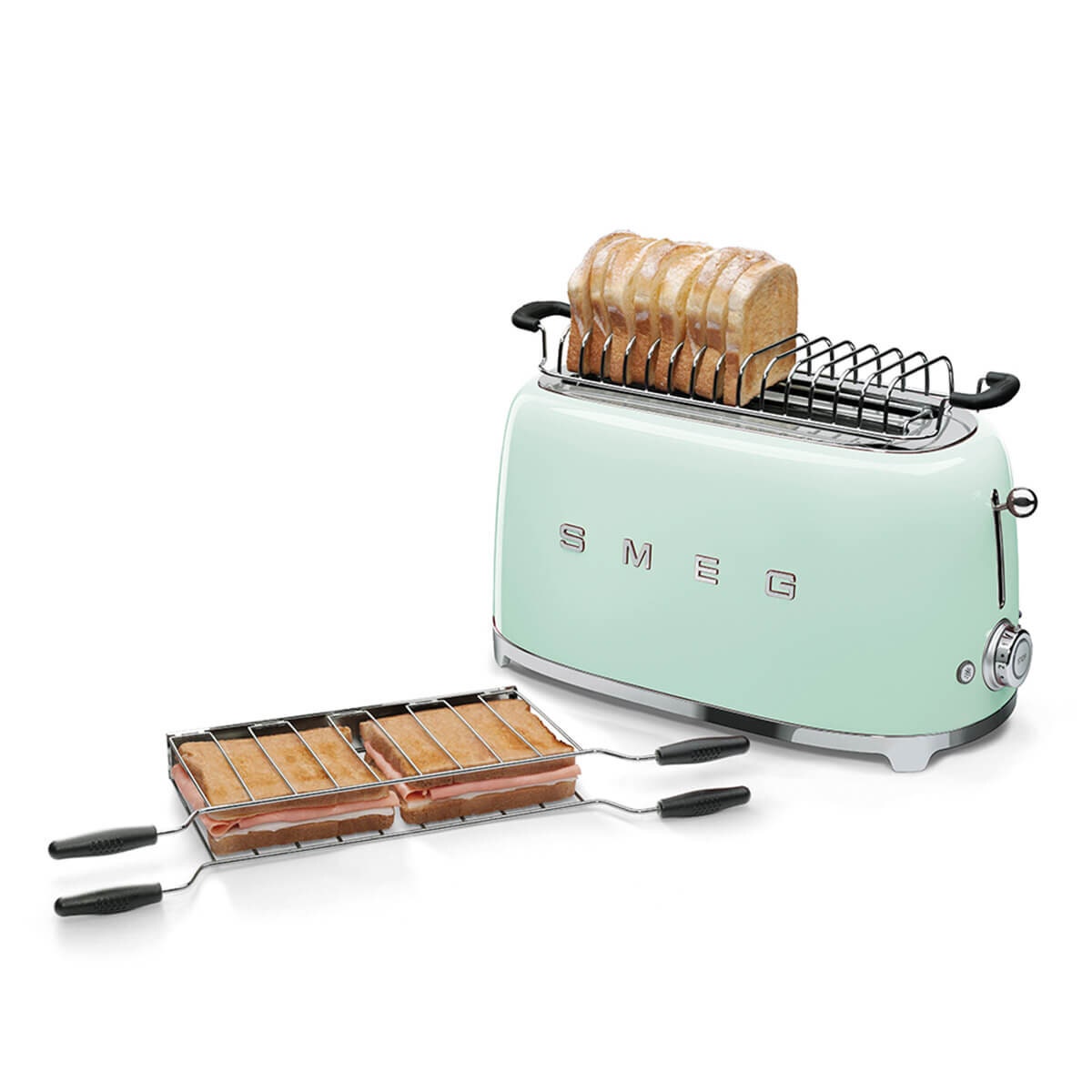 Smeg 50s Retro Style 4 Slice Toaster - Pastel Green, Six Browning Levels, Lit Buttons - TSF02PGAU