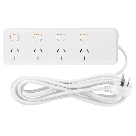 Arlec 4 Outlet Individually Switched Powerboard 1.8m 2400W White