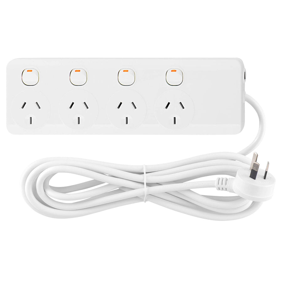 Arlec 4 Outlet Individually Switched Powerboard 1.8m 2400W White