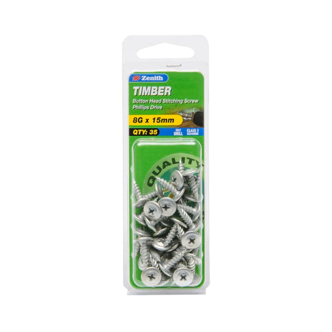 Zenith Timber Screws 8g x 15mm Galvanised Button Head 35 Pack - SuperSaverAU - view 1