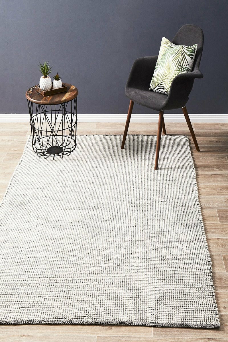 Rug Culture Loft Medium Black Felted Wool Rug 225x155cm - Hand Loomed - LFTBLK225X155