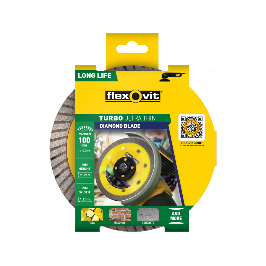 Flexovit Ultra Thin Turbo Diamond Blade 100mm x 16mm x 1.2mm - Fast Clean Cuts - SuperSaverAU - view 1