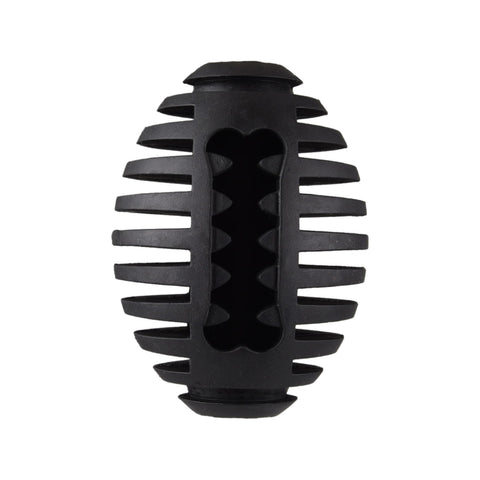 Gladiator 10cm Black Rubber Rugby Dog Toy - Treat-Fillable Chew & Fetch Ball