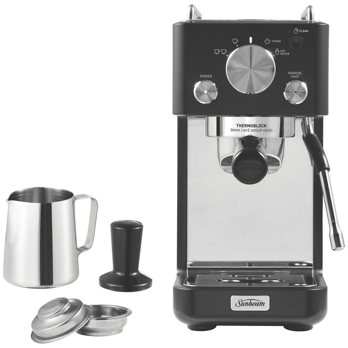 Sunbeam Origins Slimline espresso machine 1.1L - Black, 58mm group head, volumetric shots - EMM4500BK