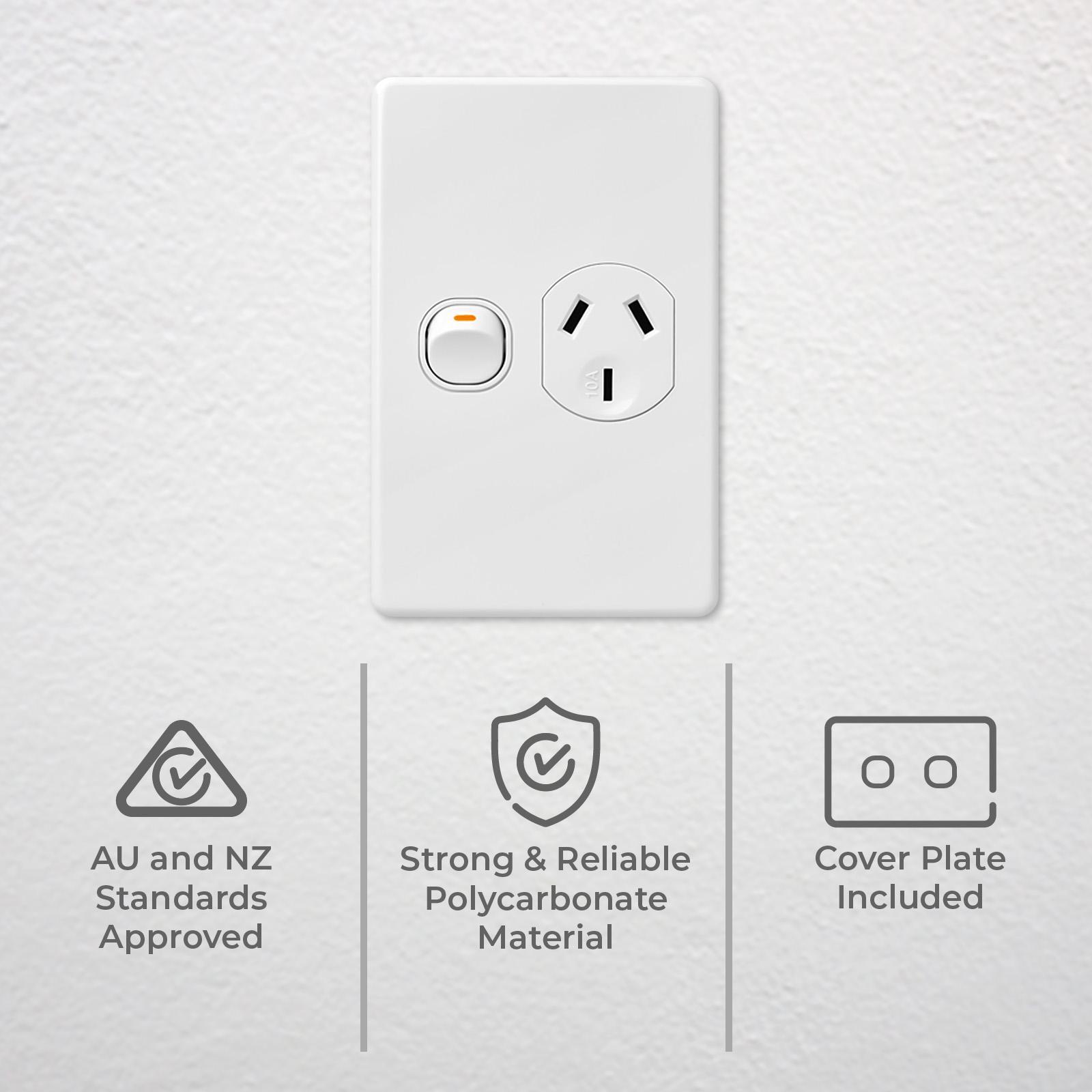 DETA X6 Single Vertical Power Point 1 Gang White Polycarbonate 10A 250V