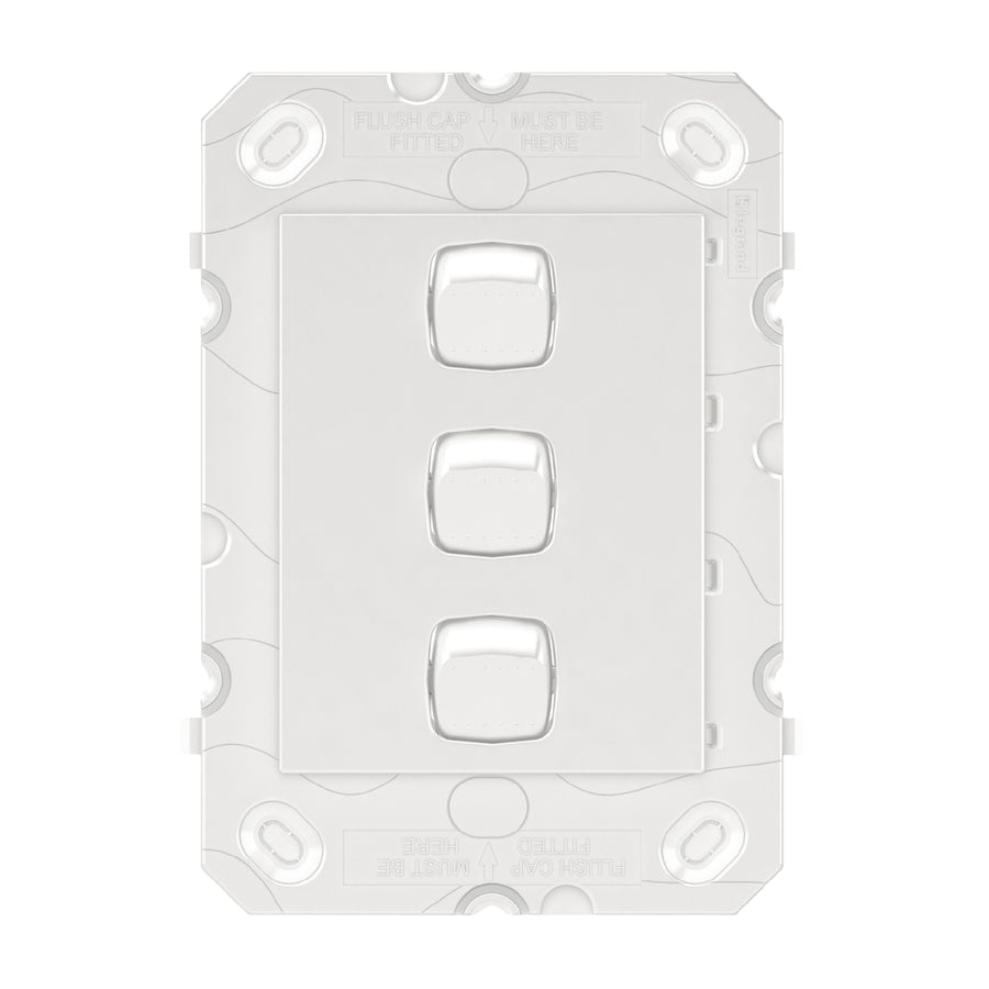HPM ARTEOR 3 Gang Wall Switch Grid White 240V Polycarbonate