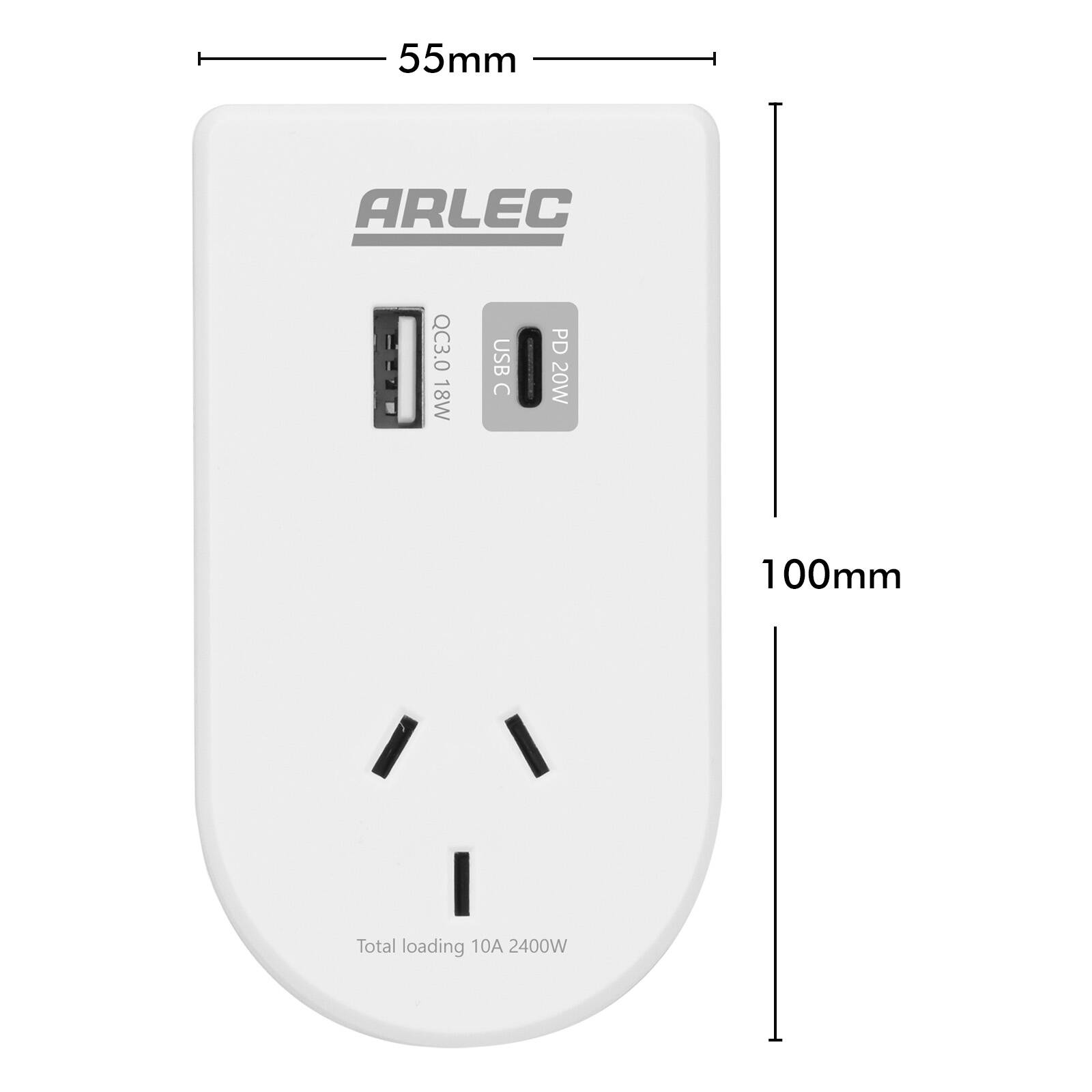Arlec Power Adaptor with Integrated Phone Mount and PD20W USB Matt White DA35PD20