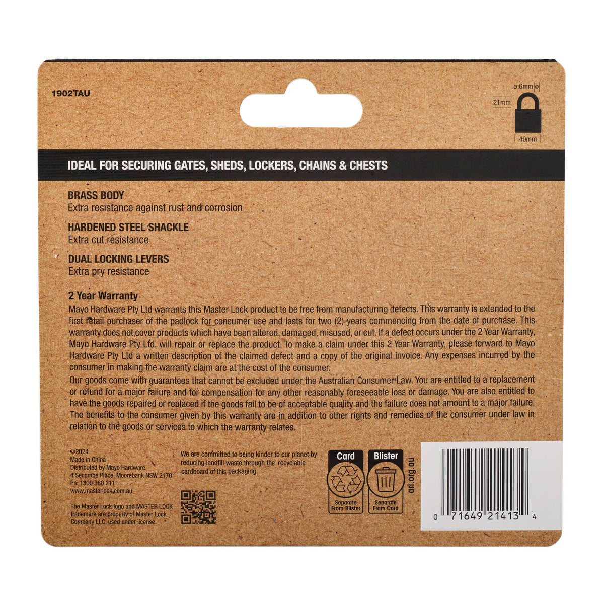 Master Lock 40mm Solid Brass Keyed Padlock, 2 Pack Keyed Alike, Hardened Steel Shackle
