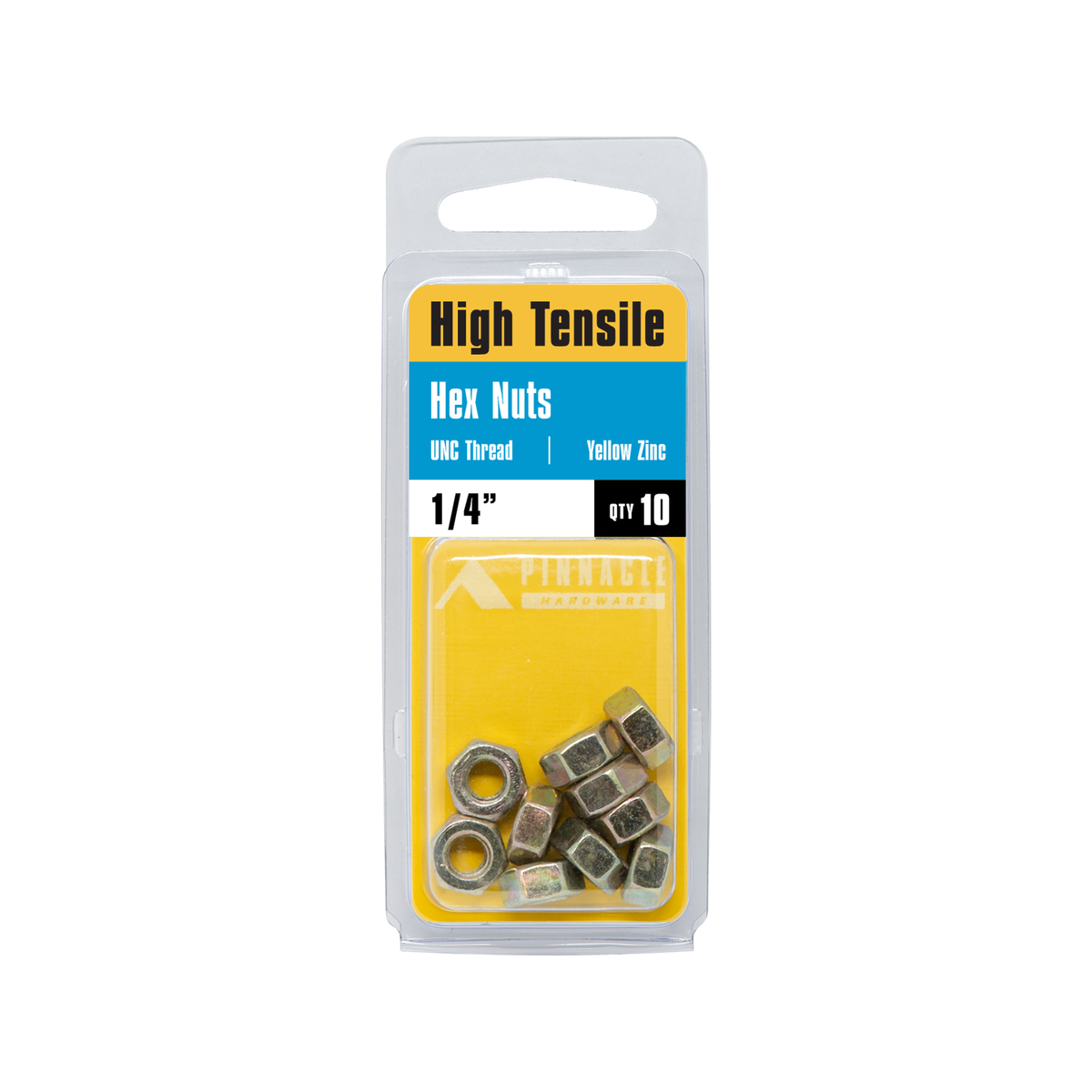 Pinnacle Hi Tensile Nuts 1/4" - 10 Pack - Yellow Zinc - Thread Count 20 - SuperSaverAU - view 2