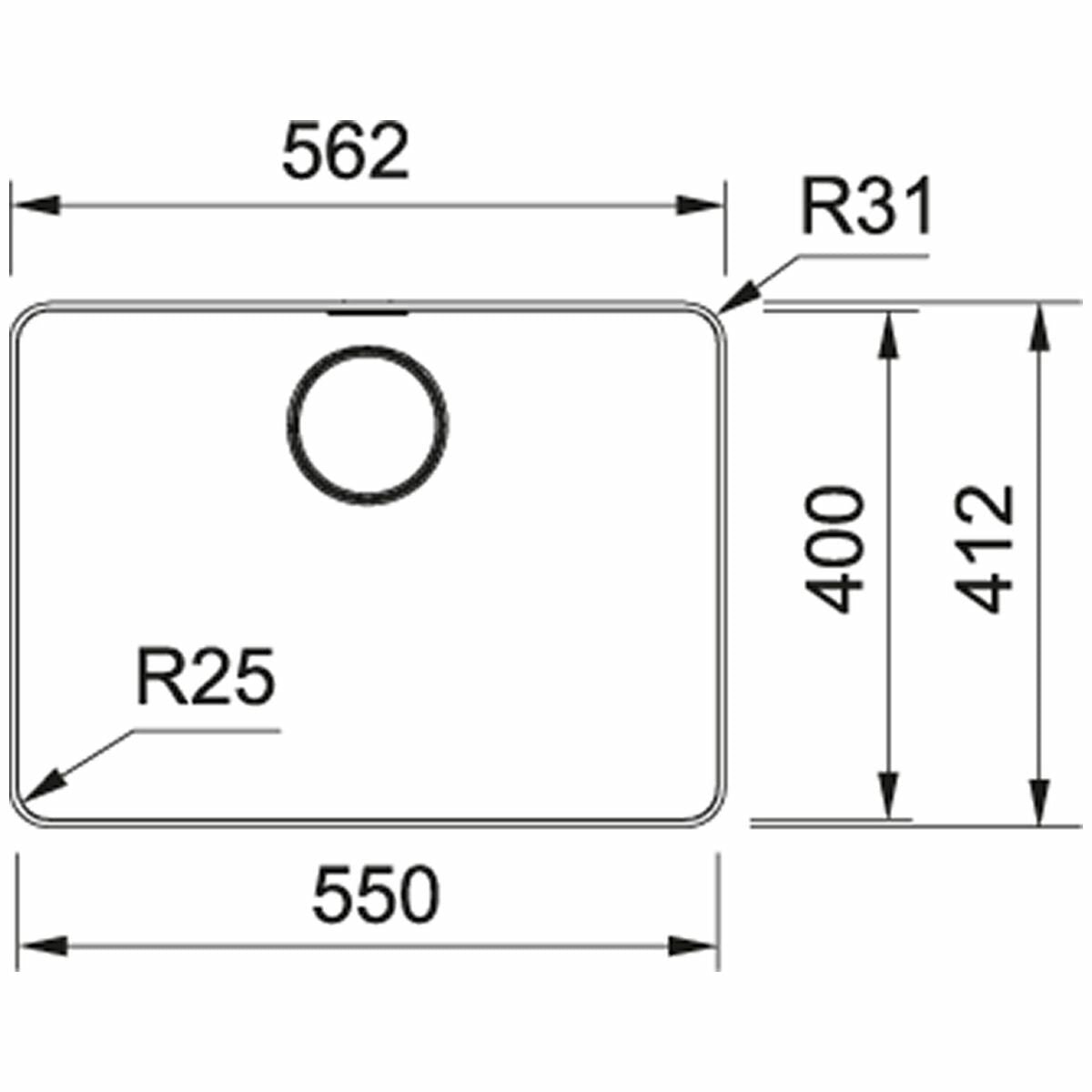 Franke Single Bowl Topmount Sink - Stainless Steel, Hidden Overflow, Bare Sink - MYX210-55B