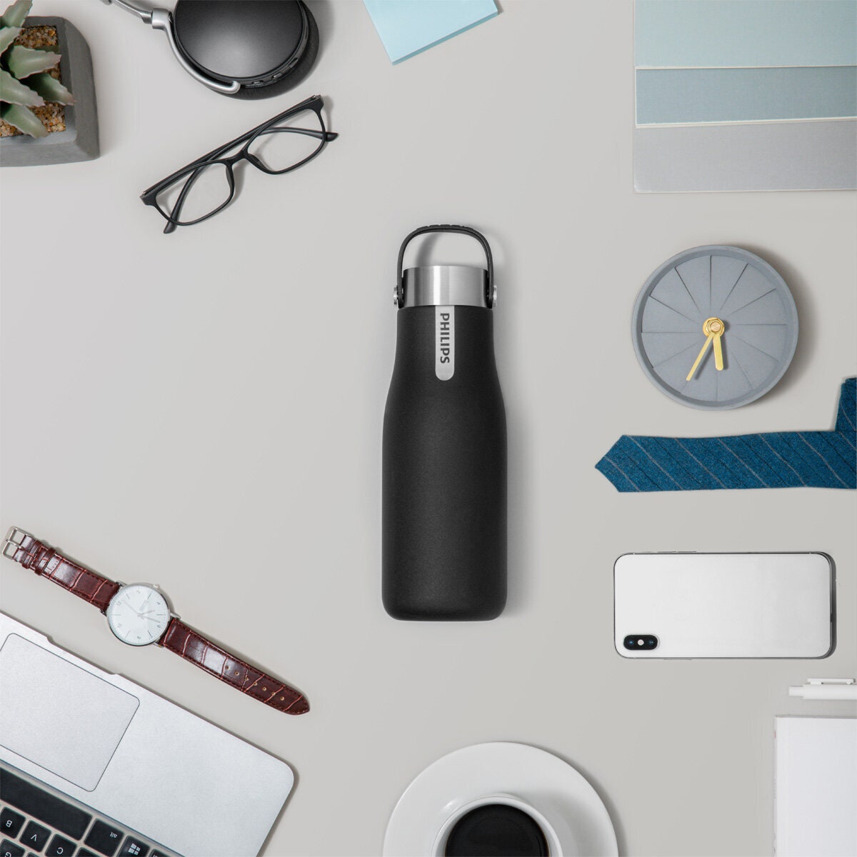 Philips GoZero hydration bottle 590ml - UV-C LED, double-wall insulation, black stainless steel - AWP2788BK