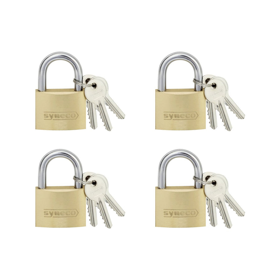 Syneco Brass Padlocks - 40mm - 4 Pack - Keyed Alike - SuperSaverAU - view 1