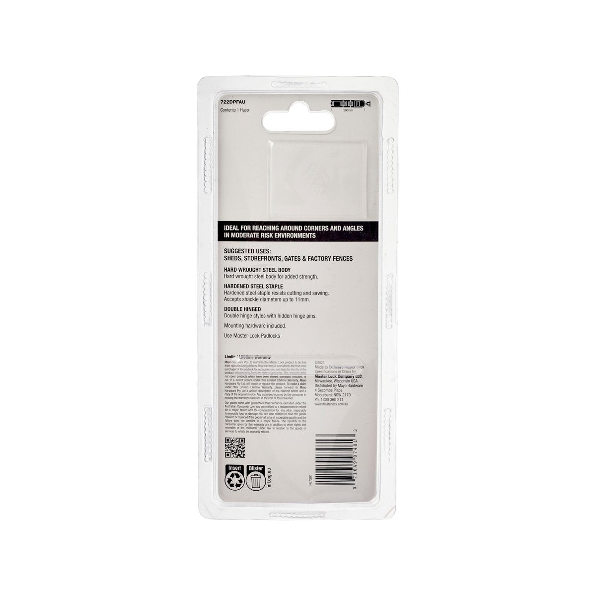 Master Lock 200mm Double Hinged Hasp - Hardened Steel - Weather Resistant - SuperSaverAU - view 4