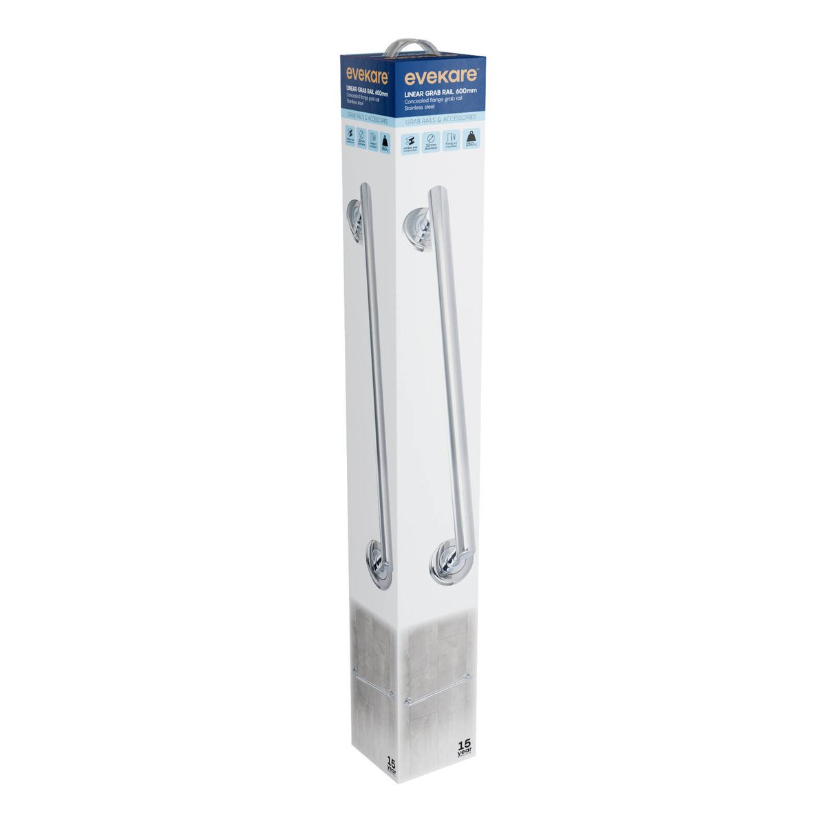Evekare 600mm Polished Stainless Steel Linear Grab Rail - Durable Support - SuperSaverAU - view 2