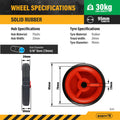 Easyroll 95mm Rubber Wheel, Plastic Centre, Solid, 30kg Load