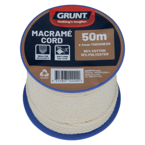 Grunt 4mm x 50m Macrame Cotton Cord White