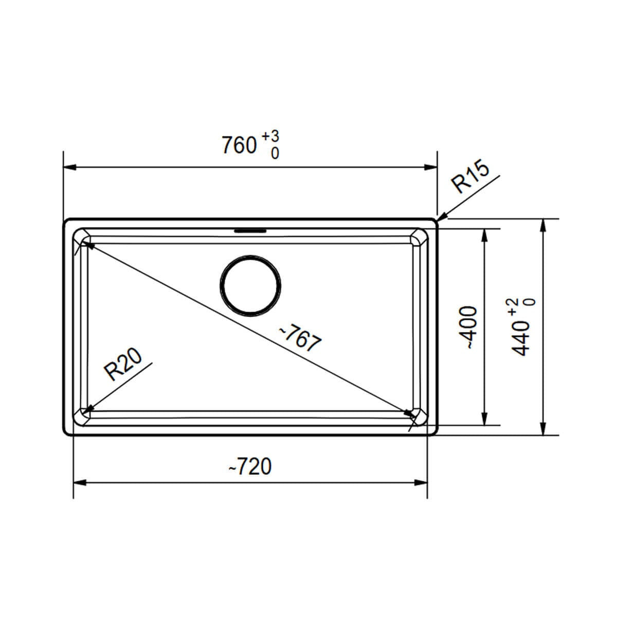 Franke Maris 720mm topmount granite sink - Polar White, extension drainer included - MRG610-72PWFPC