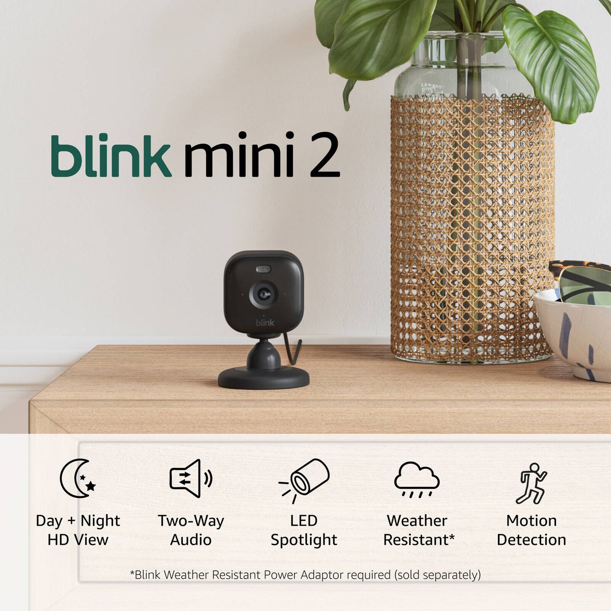 Blink Mini 2 Security Camera - 1080p HD - Black - Indoor/Outdoor - Motion Detection