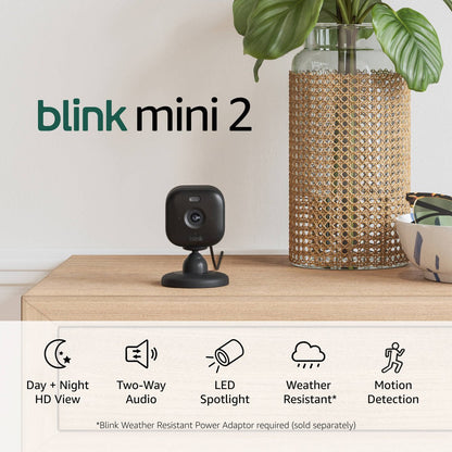 Blink Mini 2 Security Camera - 1080p HD - Black - Indoor/Outdoor - Motion Detection