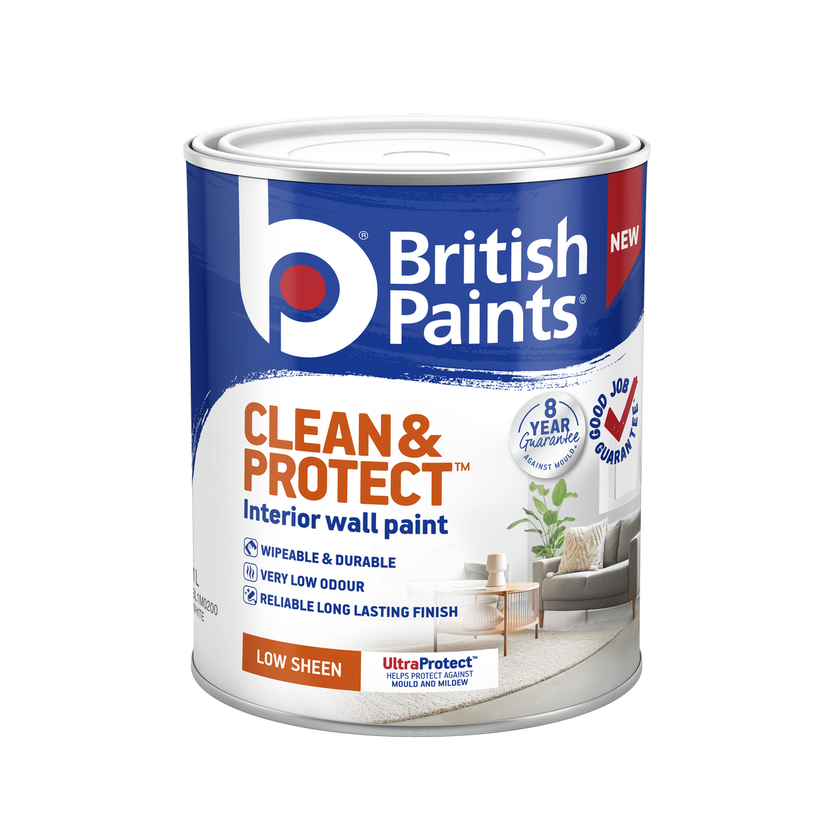 British Paints Clean and Protect Low Sheen Interior Paint 1L - White - Wipeable Surface - 8-Year Mould Guarantee - SuperSaverAU - view 1