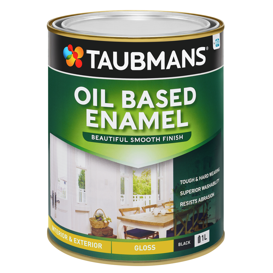 Taubmans 1L Black Gloss Oil Based Enamel Paint Doors Handrails
